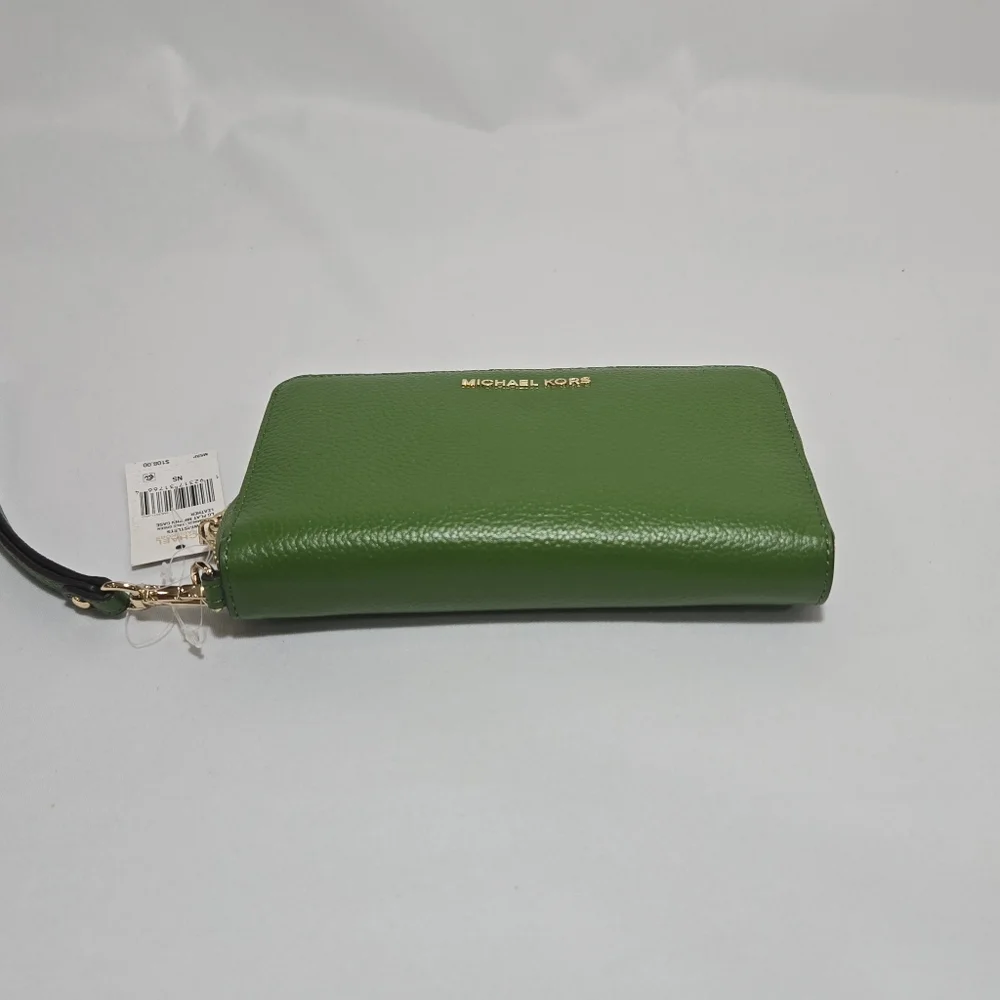 Michael Michael Kors Wristlets True Green LG Flat MF PHN Case Leather Wallet